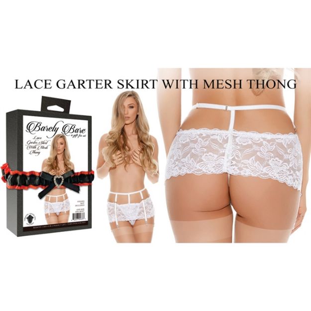 Picture of LACE GARTER SKIRT WITH MESH THONG, WHITE